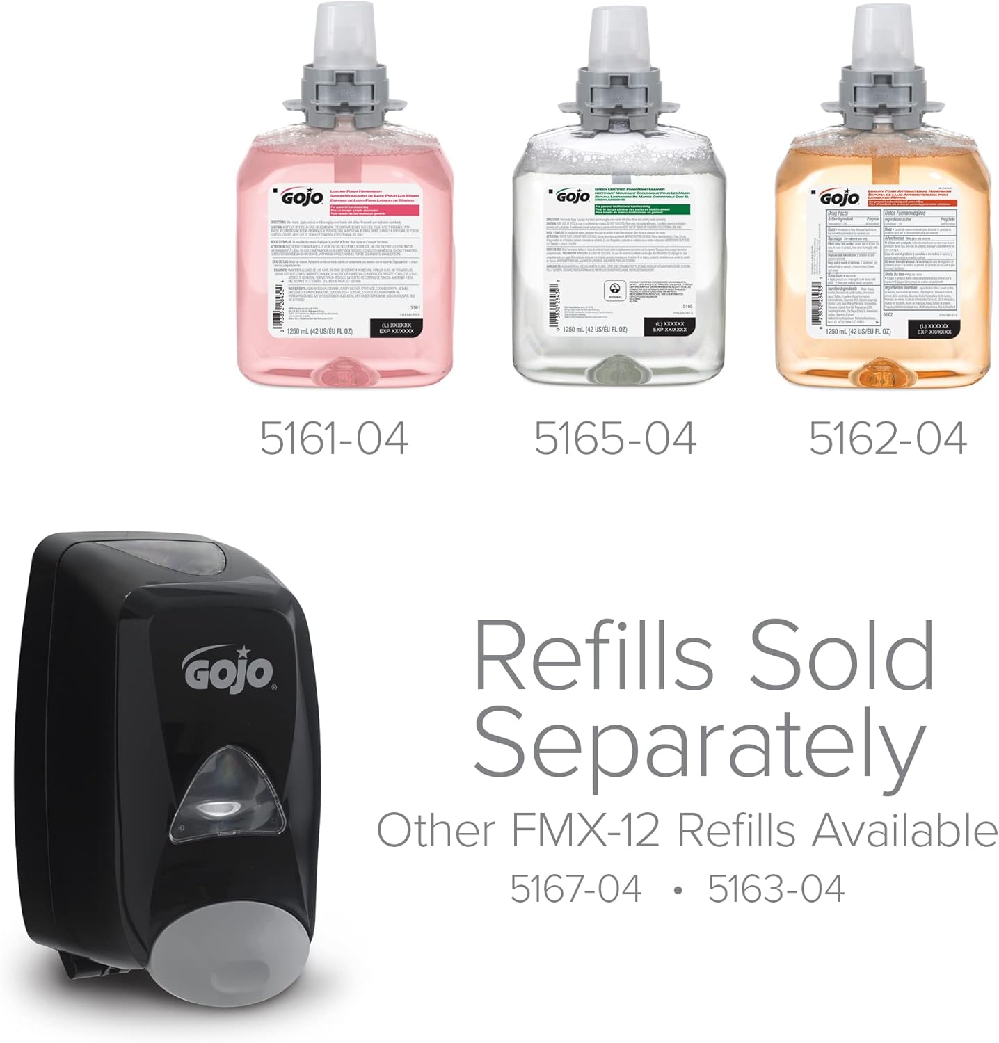 GOJO FMX-12 Push-Style Foam Soap Dispenser, Black, for 1250 mL FMX-12 Foam Soap Refills (Pack of 1) - 5155-06 - Image 3