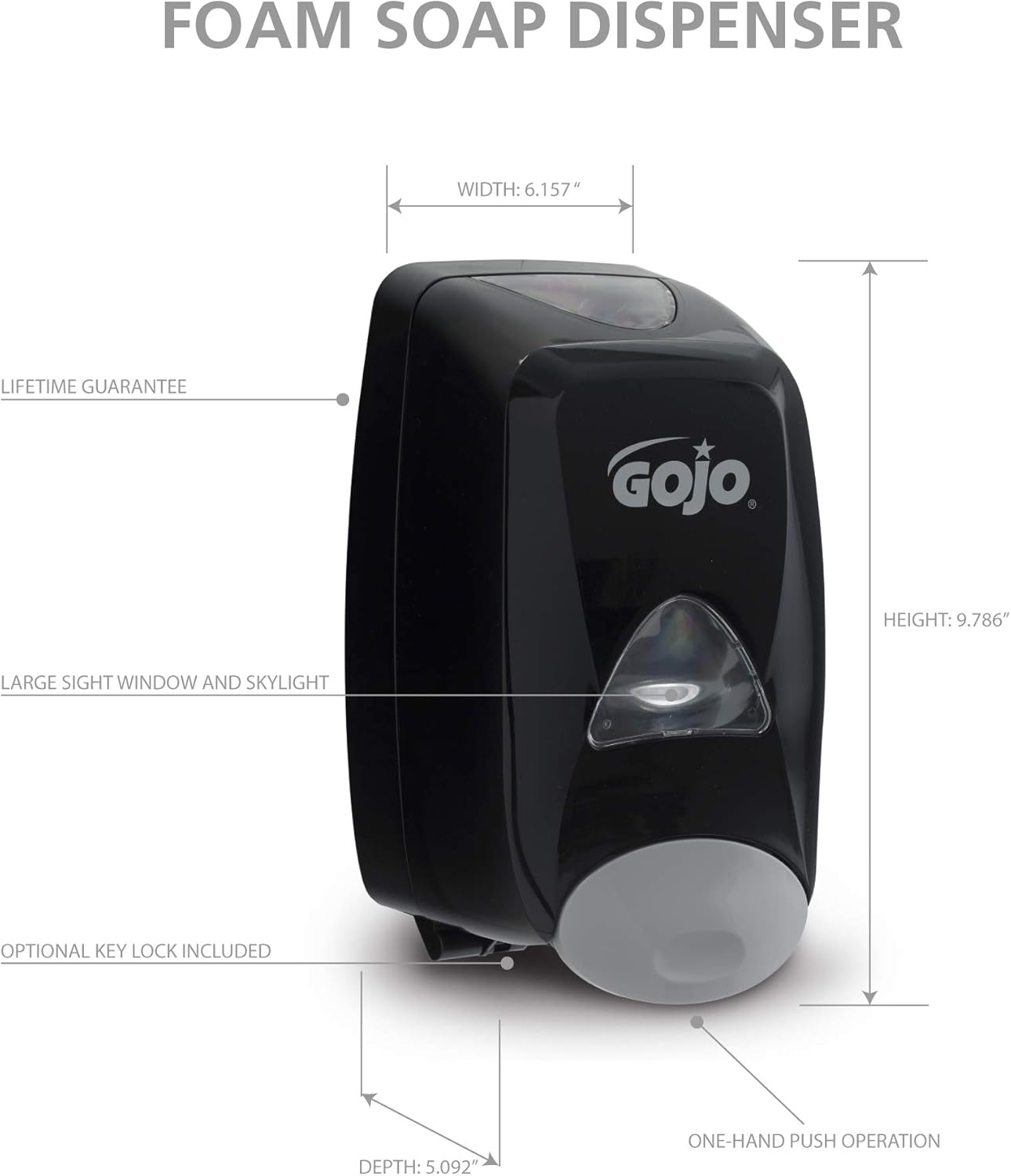 GOJO FMX-12 Push-Style Foam Soap Dispenser, Black, for 1250 mL FMX-12 Foam Soap Refills (Pack of 1) - 5155-06 - Image 6