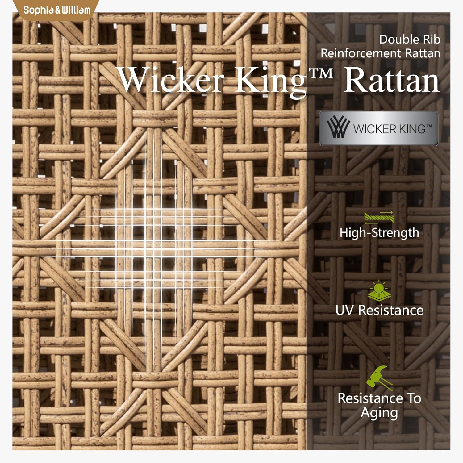 Sophia and William Boho Wicker Patio Furniture Set Outdoor Rattan Sectional Sets Conversation Set - Weather-Resistant, with Dual Storage Coffee Table Acacia Wood Legs for Garden, Patio & Deck(Beige) - Image 3